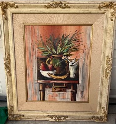 Pintura al óleo de mediados de siglo estilo Bernard Buffet años 60 escuela francesa grande Foto 1 de 4