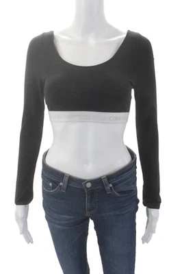 Kith X Calvin Klein Womens Cotton Scoop Neck Long Sleeve Crop Top Black Size M - Image 1 of 4