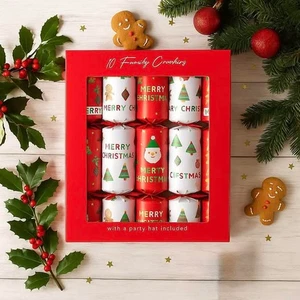 Confezione 10 Crackers Disegno Natalizio Famiglia Natale Cena Pranzo Tavola Decorazione - Foto 1 di 3