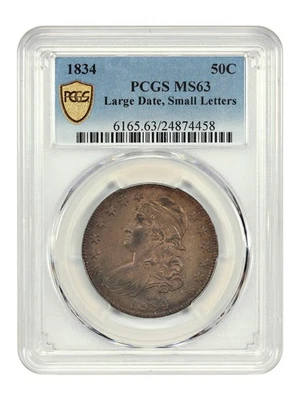 Medio dólar busto tapado 1834 50C graduación profesional MS63 (fecha grande, letras pequeñas) Foto 1 de 4