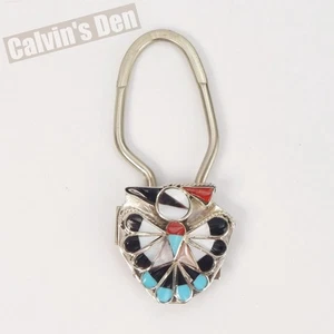 Zuni Thunderbird Keyring Sterling Silver Multi-Stone Inlay by Sherry Nastacio - Picture 1 of 7