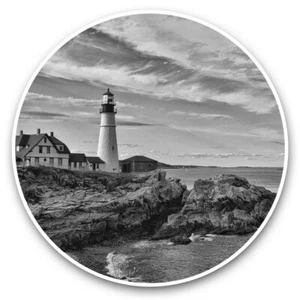 2 x Vinyl Stickers 25cm (bw) - Cape Elizabeth Lighthouse Beach View #37097 - Afbeelding 1 van 8
