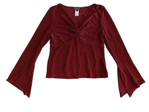 Xscape Blouse Womens Large Flared Sleeve Pullover Twist Knot Red Sparkle Top - Picture 1 of 14