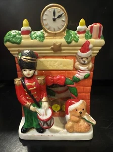 Vintage Christmas Ceramic Candle Holder Fireplace Mantle Drummer Boy Clock 5x3 - Picture 1 of 24