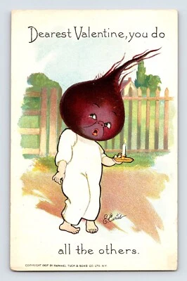 Postal Cabeza de remolacha de San Valentín Pun E Curtis Tuck década de 1910 sin publicar parte posterior dividida Foto 1 de 2