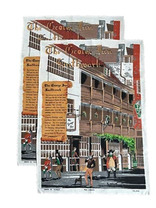 TWO Vintage Mid Century Linen Tea Towel Ireland George Inn Southwark travel NWT! - Picture 1 of 8