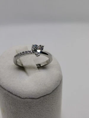 anello donna argento 925 sterling cuore con zirconi di colore bianco  - Immagine 1 di 4