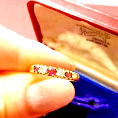 🌺ANELLO Vera ORO giallo 18 kt 750 DIAMANTI & RUBINI NATURALI usato brillante🌺 - Immagine 1 di 4