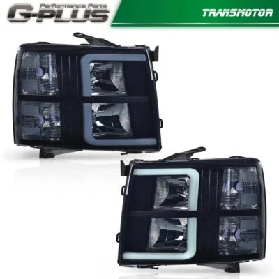Fit for 2007-2013 Chevy Silverado 1500 2500 LED DRL Tube Smoke/Clear Headlights - Image 1 of 4