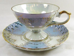 Taza japonesa con patas Lusterware y platillo perforado - Imagen 1 de 14