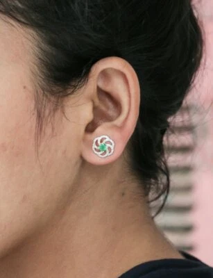 Pendiente Esmeralda Oro Sólido 14K Diamante Pendientes Para Mujer Regalo de Navidad. Foto 1 de 4