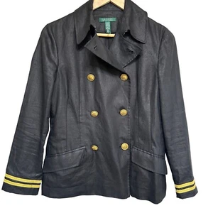 Lauren Ralph Lauren Linen Military Blazer Womens M Gold Button Captain Jacket - Picture 1 of 15