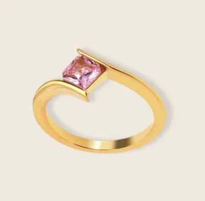 Princess Cut 0.75CT Pink Lab-Grown Diamond Bypass Shank Ring In 10K Yellow Gold - Picture 1 of 4