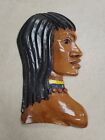 African Woman's Silhouette Wood Handcarved, Handpainted Wall Plaque Vintage