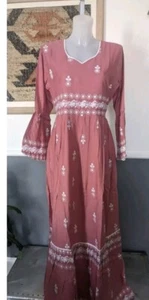 Prairie Floral Sequin Embroidered Indian Cotton Lined Maxi Dress Size Med 12/14 - Picture 1 of 6
