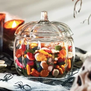 Glass Pumpkin Sweet Biscuit Jar Halloween Spooky Table Centrepiece Haunted House - Picture 1 of 1
