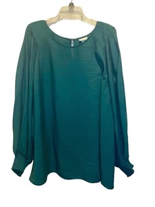 Plus Size 3X Women’s Ava & Viv  Blouse Bishop Sleeve Green - Picture 1 of 4