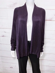 Eileen Fisher Womens Open Front Cardigan Size L Purple Long Sleeve - Picture 1 of 7