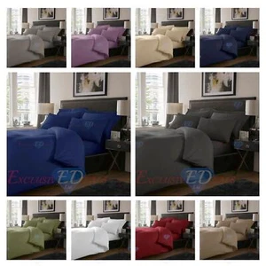 800TC Plain Dyed Cotton Rich Duvet Cover Or Extra Deep / Fitted / Flat Bed Sheet - Picture 1 of 25