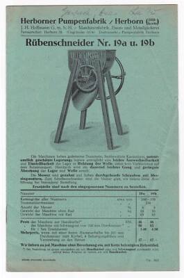 Prospekt Herborn Herborner Pumpenfabrik Rübenschneider Nr. 19a 19b Reichsmark - Bild 1 von 4