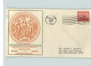 MARYLAND State Tercentenary, 1934 First Day of Issue, canc. Annapolis, MD - Picture 1 of 1