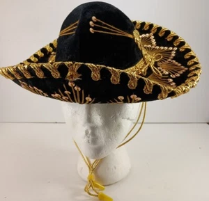 Childs BLK Gold Salazar Yepez Mexican Hat Sombrero Youth Southwestern Decor - Picture 1 of 15