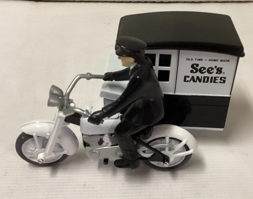 See's Candies Die Cast Motorcycle w/ sidecar, delivery man - Image 1 of 4