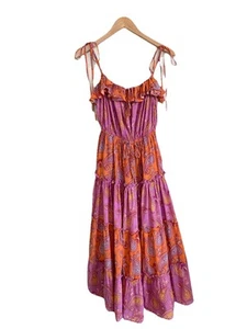 Charina Sarte Sleeveless Maxi Dress Pink Orange Paisley Sz S Pockets Maximalist - Picture 1 of 15