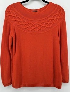 Talbots Orange Cable Knit Yoke Pullover Casual Sweater Women Medium Petite - Picture 1 of 7
