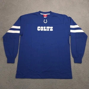 T-shirt VF Colts NFL uomo manica lunga L blu righe bianche 100% cotone - Foto 1 di 10