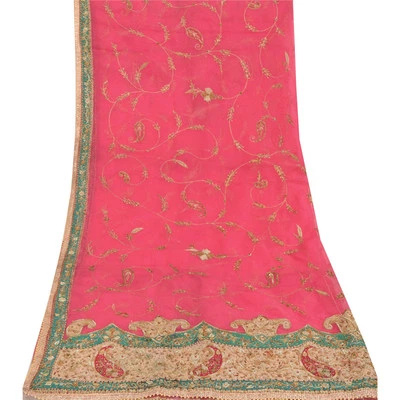 Velo envolvente premium con cuentas de seda arte estola larga Dupatta rosa vintage sánskriti Foto 1 de 4