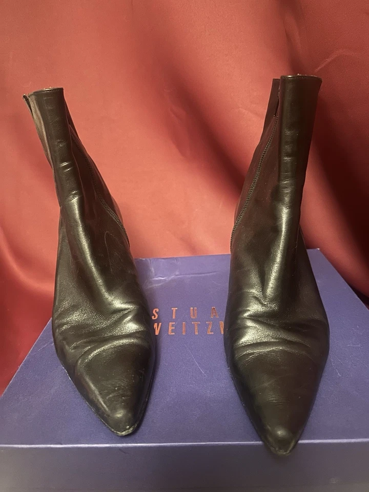 Stuart Weitzman Black Leather Booties - Image 1 of 4
