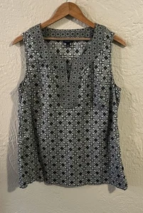 Talbots Tank Top Women’s M Green Geometric Print Sleeveless V-Neck Cotton - Picture 1 of 7