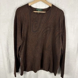 Ralph Lauren Brown Paisley Print Silk Cashmere Crewneck Lightweight Sweater 2X - Picture 1 of 5