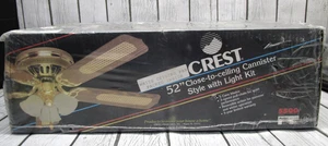 1980s NEW ‘Crest’ 5500 Series 52” White Wood Grain Cane Blade Ceiling Fan Light - Picture 1 of 8