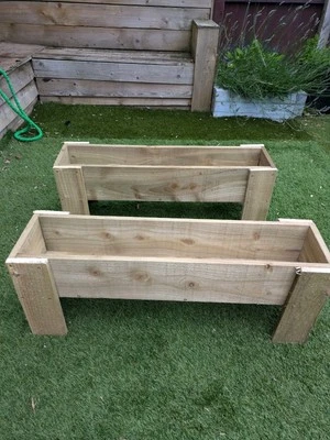 100cm X2 Garden Wooden Planter  Raised Herb Veg,  Steps Tier Box. flower bed  - Image 1 of 4