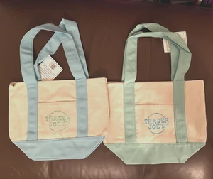 NWT Trader Joe’s Mini Canvas Tote Bag Set Of 2 Baby Blue & Mint Green Pastel - Picture 1 of 1