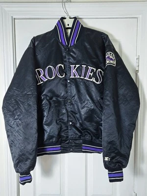 Винтажная атласная куртка Starter Colorado Rockies Diamond Collection размер Large черная - Изображение 1 из 4