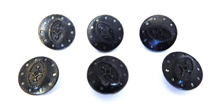 Six Antique Brass Steel Cut Etched Compass Cross Shank Buttons - Picture 1 of 6