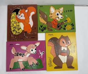 Vintage SIFO Playskool Wooden Tray Puzzles Lot of 4 Fox Deer Squirrel 1311 1312 - Picture 1 of 12