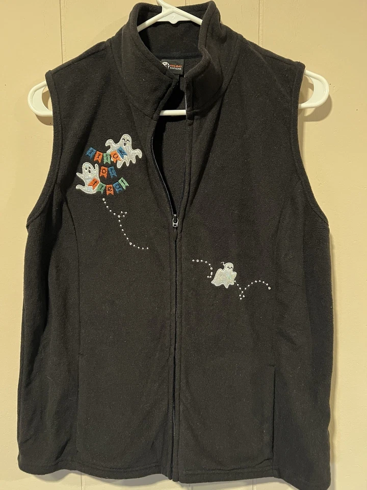 holiday editions halloween vest Womens Small Trick Or Treat Ghosts Black  - Image 1 of 4