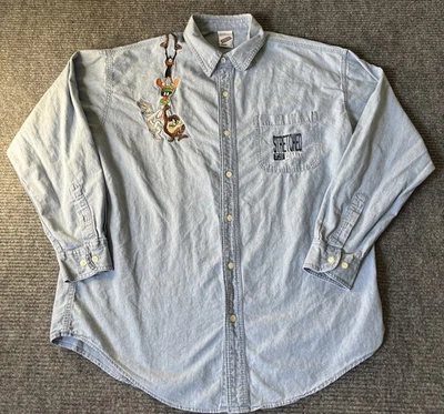 Camisa para hombre Looney Tunes grande con botones vintage años 90 bordada Warner Bros Foto 1 de 4