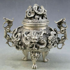 China handmade antique Tibetan silver 3 foot 9 dragon Incense Burners