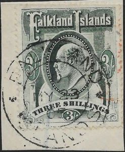 FALKLAND ISLANDS SG49 1904 3/= VERDE USADO EN PIEZA - Imagen 1 de 1