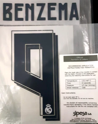 REAL MADRID 2015-16 BENZEMA 9 HOME, NOME+NUMERO, DECALCOMANIA, FLOCAGE - Photo 1/2