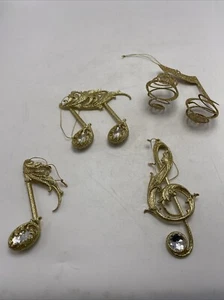 Lote de 4 notas musicales adorno árbol de Navidad brillo dorado 5,75" vintage vacaciones - Imagen 1 de 10