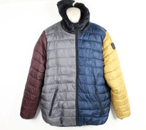 Perry Ellis Puffer Jacket Mens XL Colorblock Hooded Polyester - Picture 1 of 8