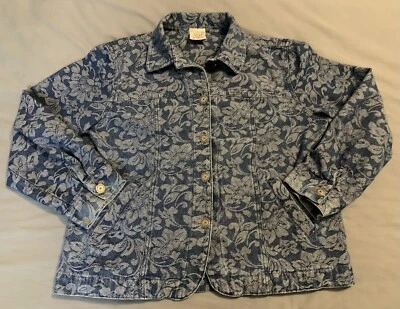 Allison Daley Blue Denim Floral Button Up Jacket Women's 12 Petite 100% Cotton - Image 1 of 4