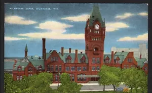 Postcard WI Milwaukee Road Railway Depot Linen Posted 1958 - Picture 1 of 2