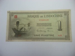 French Indochina 1 Piastre Banknote 1945 Letter B - Picture 1 of 2